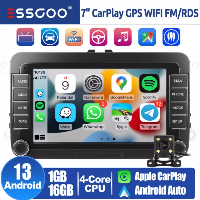 For VW GOLF MK5 MK6 7" Apple Carplay Car Stereo Radio Android 13 GPS+ Head Unit