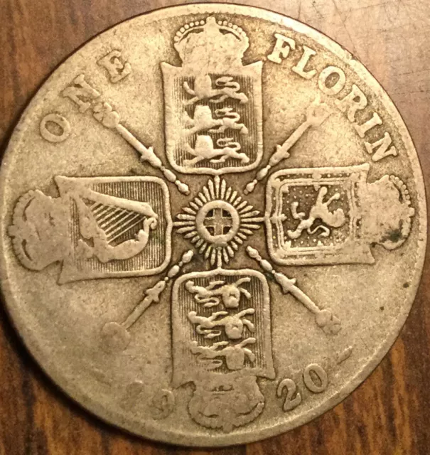 1920 Uk Gb Great Britain Silver Florin Two Shillings Coin