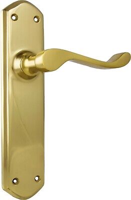 pair of polished brass windsor lever door handles and backplates,200 x 45 mm