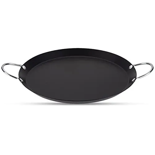 Alpine Cuisine Nonstick Round Comal 14-Inch - Black Carbon Steel Tortilla  Comal with Double Handle - Durable, Heavy Duty Comal for Cooking 