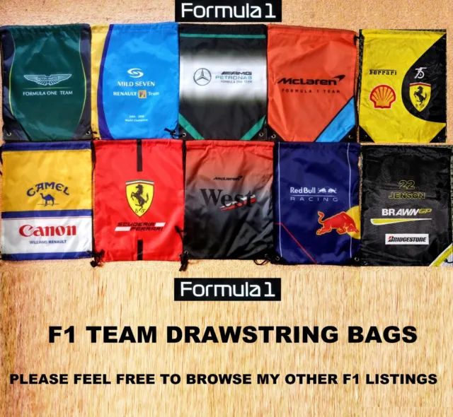 F1 Team Red Bull Ferrari McLaren Mercedes Aston Martin Drawstring Bag P.E Gym