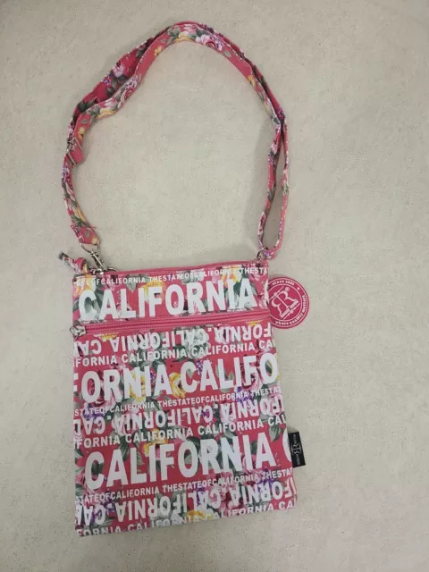 ROBIN RUTH California Small Canvas Purse Bag Crossbody Zip - Pink