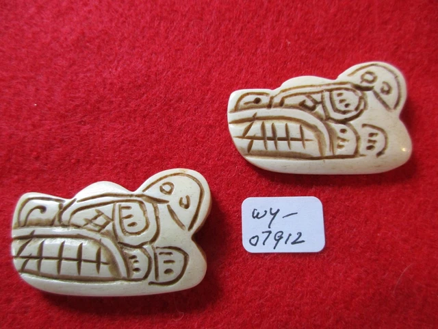 Pair Northwest Coast Moose Antler Wolf Head Carvings, Pendant,   Wy-0923*07912