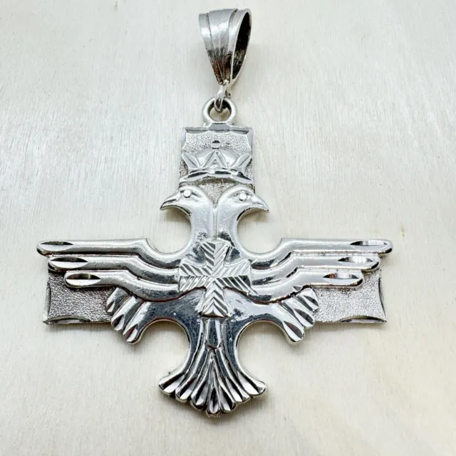 Sterling Silver Cross W/ Double Headed Eagle And Crown/L73.27mmW62.53mm/16.6gr