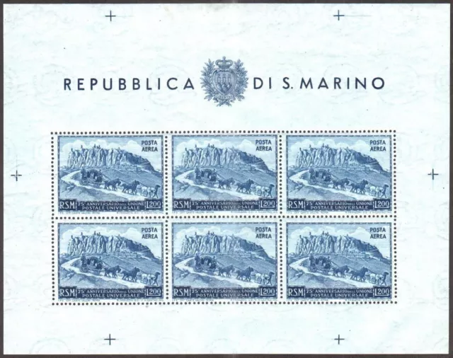 Saint Marin 1950 -75eme Anniv de l' U.P.U ,Scott# C62a - Bloc Feuillet - Neuf **