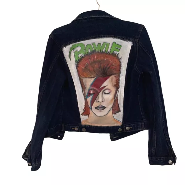 Vintage Womens Denim Jacket Blue Size Small David Bowie Hand Painted Upcycled