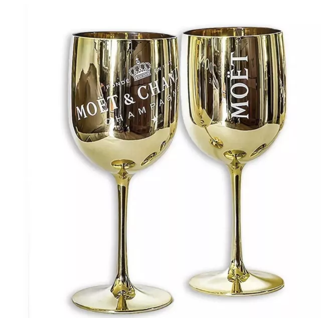 Set of 2 Moet & Chandon Champagne Golden Shiny Acrylic Champagne Goblet Glasses