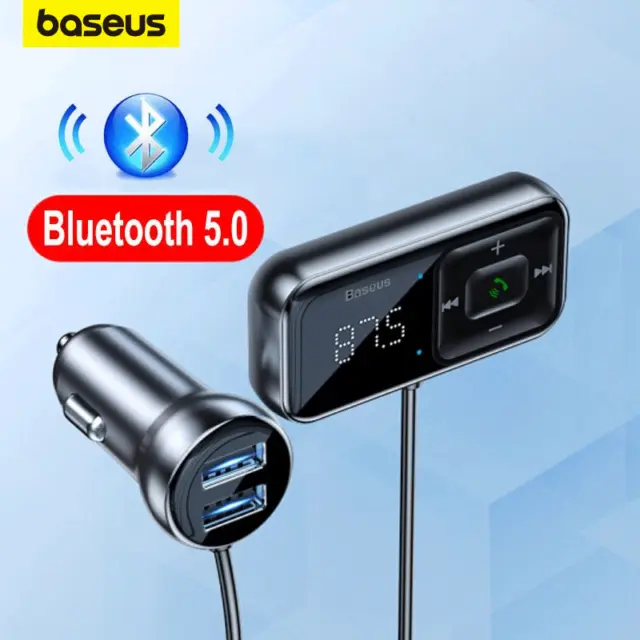 Baseus Bluetooth 5.0 Car Kit FM Transmitter Handsfree Dual USB Charger Adapter