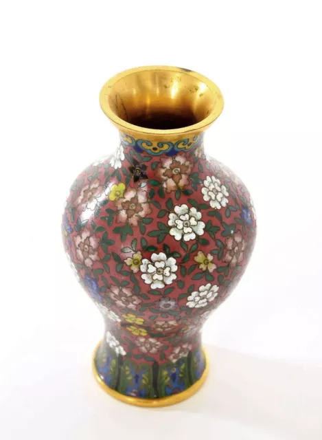 1900's Chinese Gilt Cloisonne Enamel Vase Flowers Mk Lao Tian Li LaoTianLi 老天利製 3