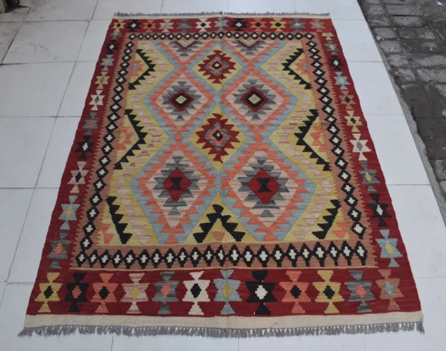 4'4 x 6 Handmade vintage afghan tribal ghalmouri wool kilim rug, Persian rug 4x6