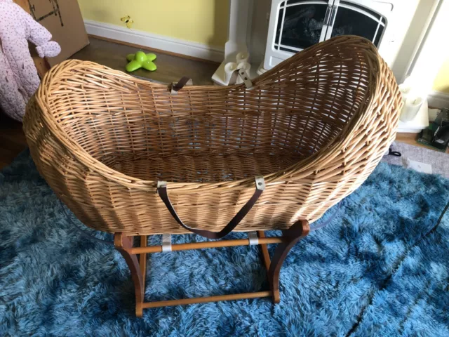Wicker Moses Basket and Rocker Stand Incl Mattress and Cushion