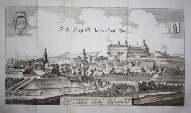Gotha Panorama Thüringen Ansicht engraving Kupferstich Merian 1650