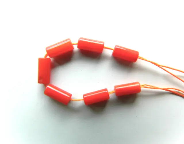 Coral,  Orange Rounded Tube Shape Beads, 6mm x 3mm Approx, Bag Of 7 Beads