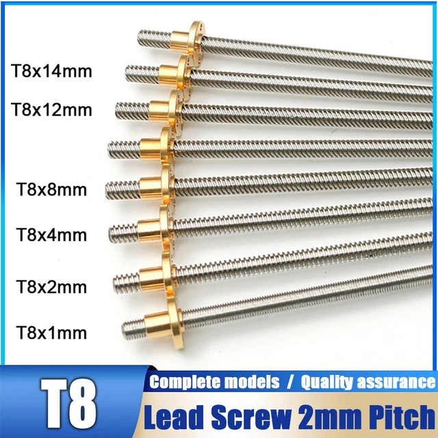 Lead Screw T8 Stainless Steel 2mm Pitch Lead 1 2 4 8mm 12 14mm Flange Brass Nut