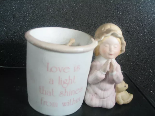 1981 Holly Hobbie Porcelain Votive Girl Praying & Bear