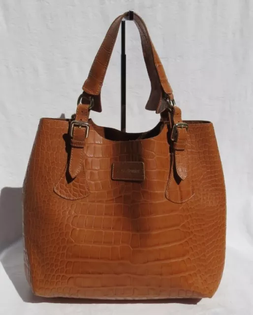 RUSSELL & BROMLEY London Brown Moc Croc Leather Shoulder Bag Tote + Wallet Purse