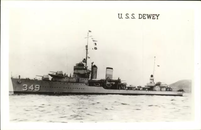 RPPC USS Dewey DD-349 WWII military ship real photo postcard