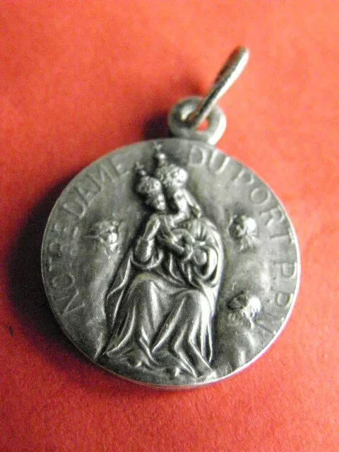 Medaille Religieuse Ancienne. N. D. Du Port & Coeur De Jesus. Metal Argente.