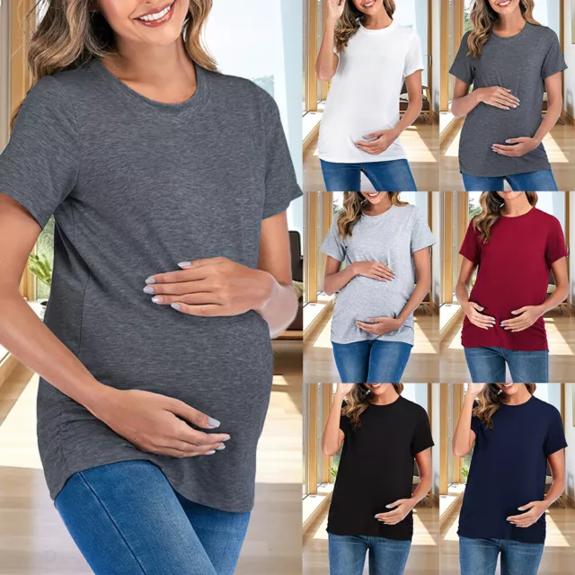 Plus Size Pregnent  Mothes Womens Solid Short Sleeve T-shirts Ladies Casual Tops