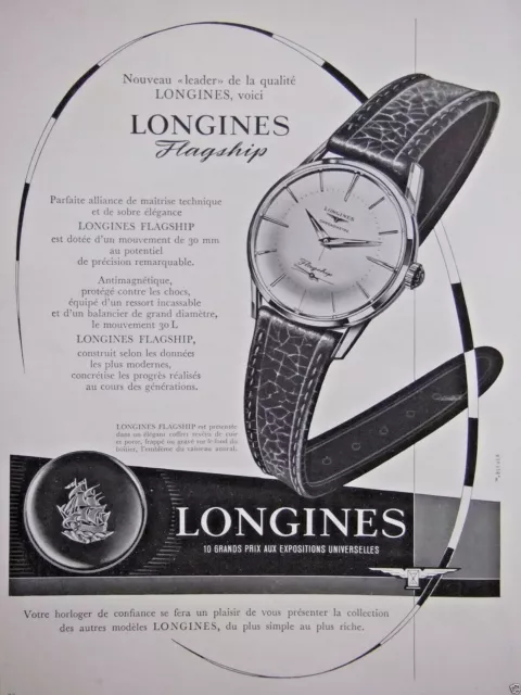 Publicité De Presse 1957 Longines Flagships Antimagnétique Contre Les Chocs