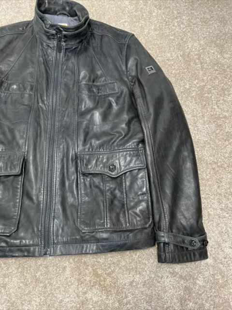 HUGO BOSS ORANGE Lamb Leather Jacket Men 44 R Large Green Black ...