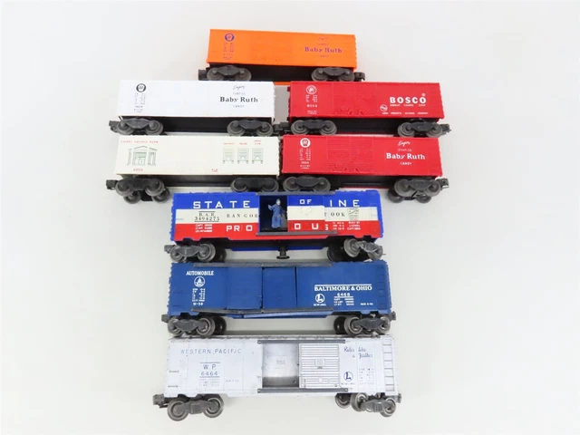 Lot of 8 O & O27 Gauge 3-Rail Lionel B&O, BAR, BOSCO, 6464 WP & More Box Cars