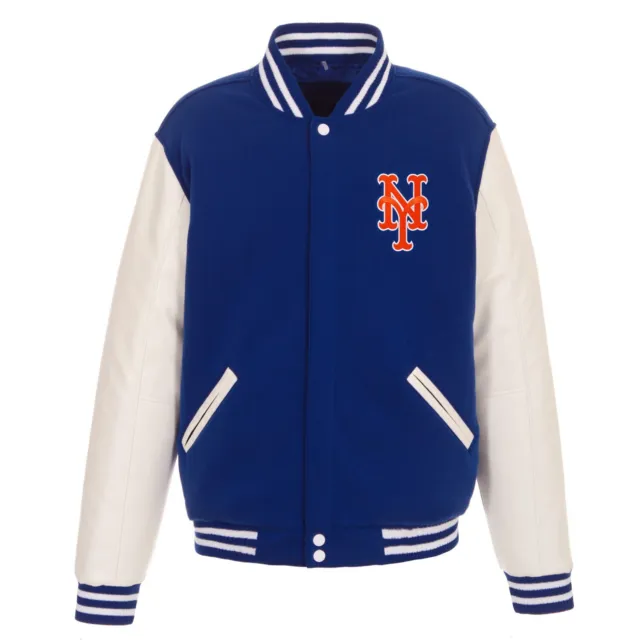 NY Mets JH Design Reversible Fleece Jacket with Faux Leather Sleeve