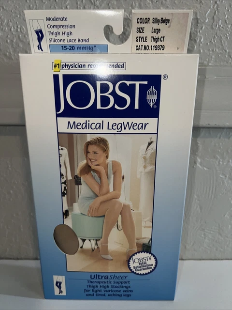 Ropa médica para piernas Jobst muslo alto ultra transparente grande beige sedoso 15-20 mmHg 1 juego