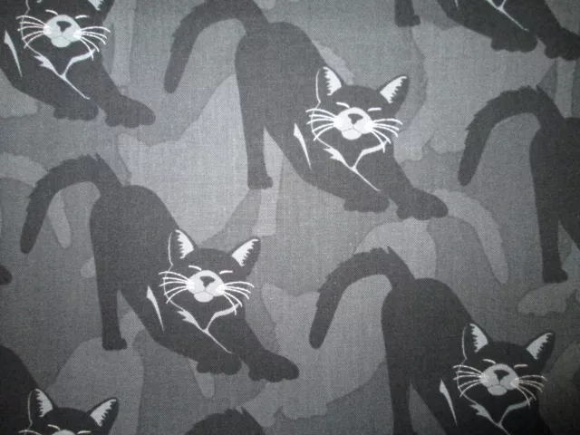 Cats  Black Silver Metallic Whiskers Gray Blk Cotton Fabric Fq