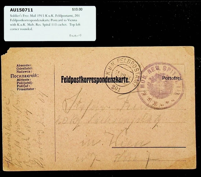 Österreich 1915 WWI SOLDATEN Gratis Post Feldpost Karte Sich Wien W / Cachet