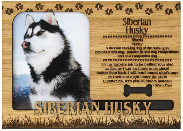 Siberian Husky Engraved Wood Picture Frame Magnet