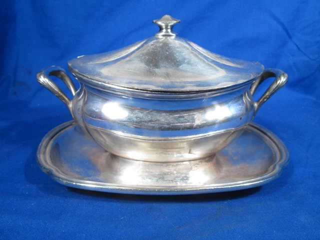 Michigan Central Dining Car Silver 1 Pint Lidded Tureen w/Attached Under Liner