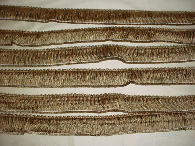 10-7/8Y Robert Allen Duralee Moss Green Gold Brush Fringe Upholstery Trim