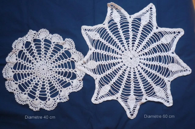 Lot De 2 Napperons En Dentelle Brodée - Diamètre 29 Cm, Blanc Cassé, Décoration Table Style Rétro
