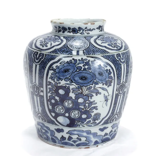 Antique 18th Century Blue & White Dutch Delft Chinoserie Jar or Vase