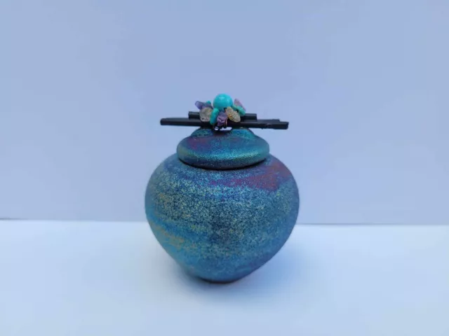 Jeremy Diller Mini Raku Pot Dream Jar Signed Crystals Studio Art Pottery.