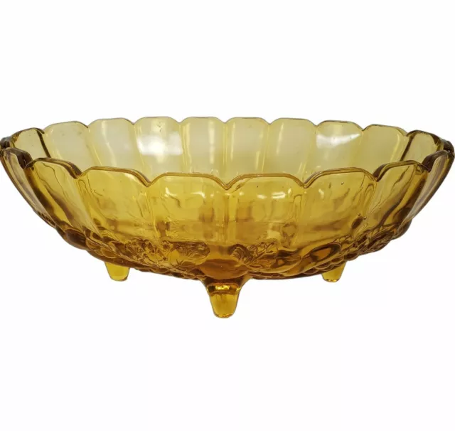 Vintage Indiana Glass Large Amber Footed Oval Harvest Fruit Bowl