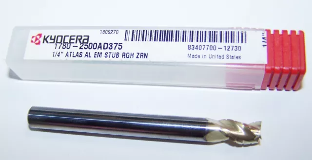 1/4" Carbide End Mill 3 Flute For Roughing Aluminum Kyocera 1780-2500Ad375