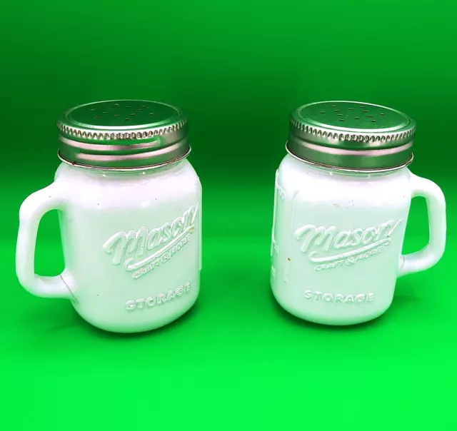 Vintage set of Mason Craft & More white 3.25" Mason Jar Salt & Pepper Shakers