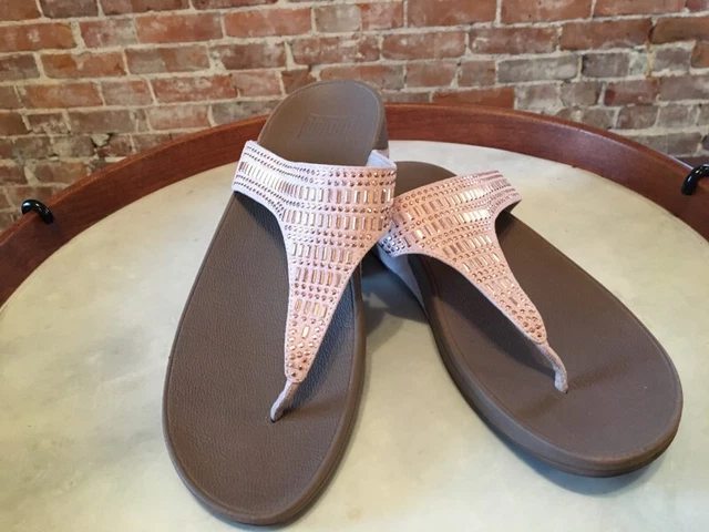 FitFlop Nude Incastone Rose Gold Crystal Jeweled Thong Comfort Sandal 11 43 Sale