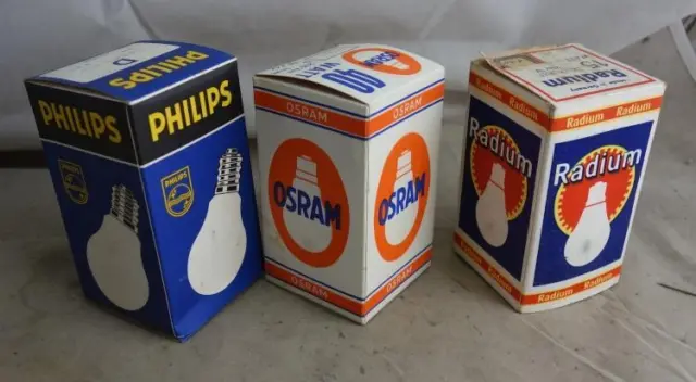 3 X alte leere Pappschachtel Philips Radium Osram Glühbirne Glühlampe