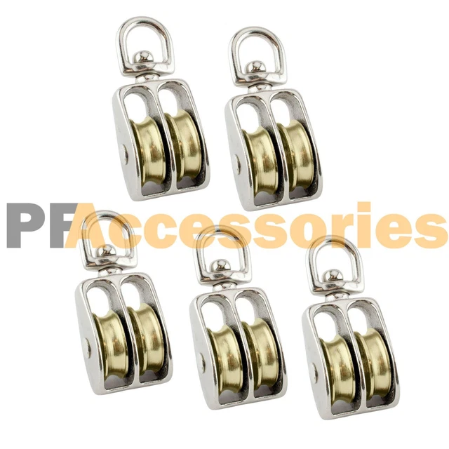 5 Pcs 1.5" inch Nickel Plated Metal Swivel Double Eye Pulley 1-1/2" inch 50 lbs