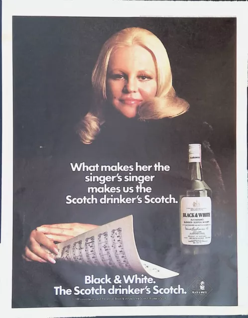 Vintage Print Ad 1970's Peggy Lee Singer Music Black White Scotch Whiskey