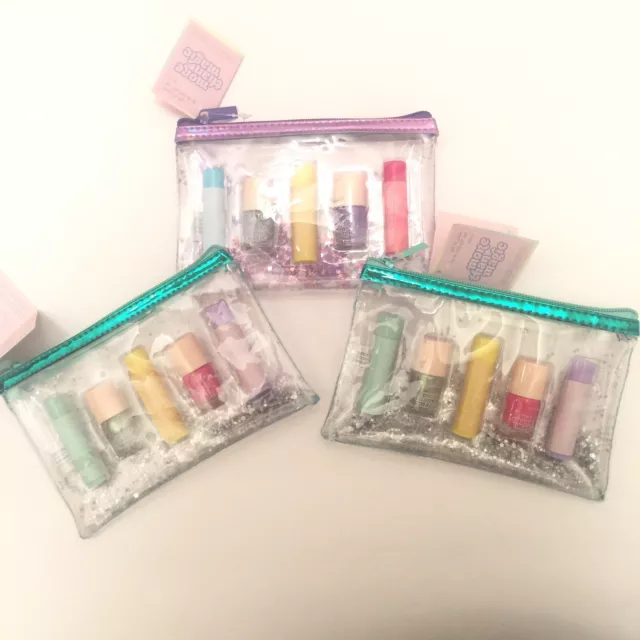 3 More Than Magic Gift Of Glam Lip Balm & Nail Polish Set With Cosmetic Bag New