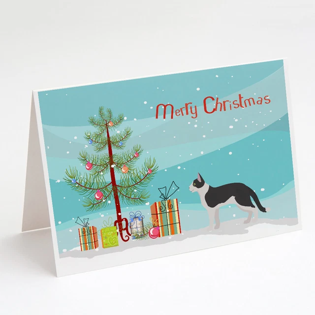 Bicolour Aegean Cat Merry Christmas Cards Envelopes Pack of 8 CK4549GCA7P