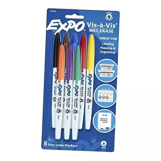 Vis-a-Vis Fine Point, Assorted Colors, 8 8 Count (Pack of 1) Wet Erase Markers
