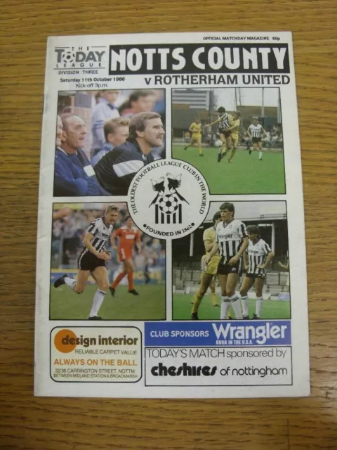 11/10/1986 Notts County v Rotherham United  (Light Crease). Condition: Any fault