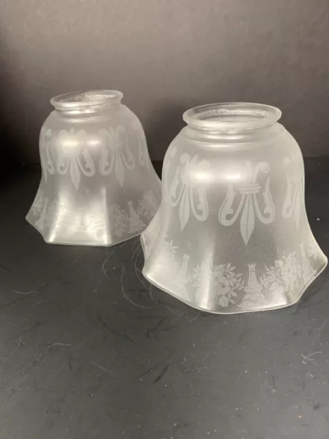 Vintage frosted glass etched fleur de lis fluted sconce lamp shade 2.25" fitter