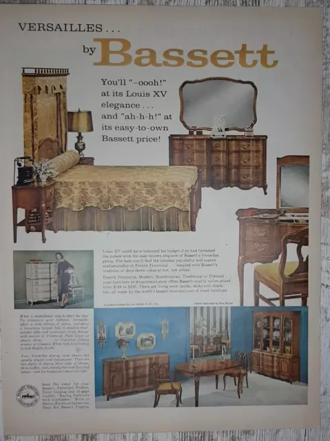 1961 Bassett Vintage Print Ad Furniture Bedroom Dining Room French Provincial