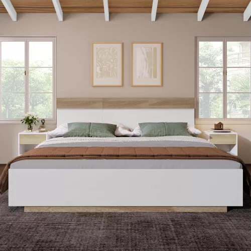 180*200 cm, Doppelbett Holzbett mit Kopfteil aus Bettgestell &Lattenrost
